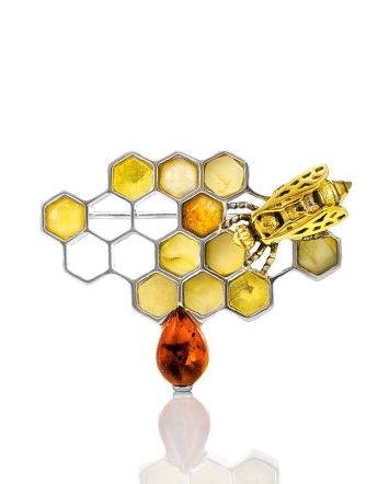 Multicolor Amber Brooch In Sterling Silver The Bee, image 