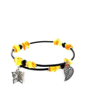 Designer Honey Amber Bangle Bracelet With Dangles, image 