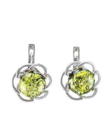 Cute Green Amber Earrings In Sterling Silver The Daisy, image 