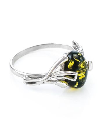 Adorable Sterling Silver Ring With Green Amber The Crocus, Ring Size: 12 / 21.5, image 