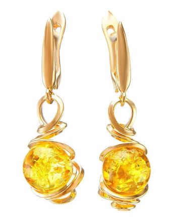Drop Gold-Plated Earrings With Lemon Amber The Flamenco, image 