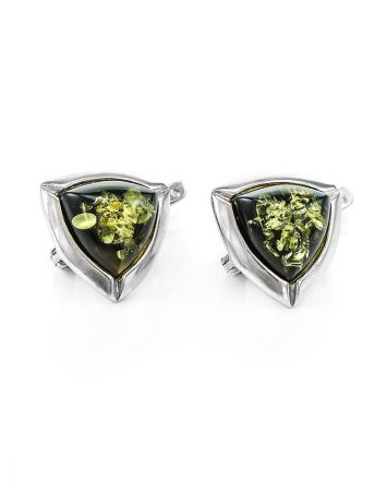 Luminous Green Amber Earrings In Sterling Silver The Mistral, image 
