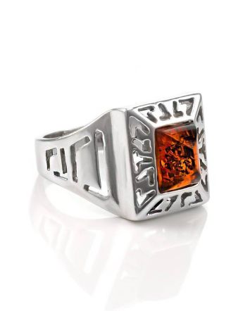 Cognac Amber Ring In Sterling Silver The Ellas, Ring Size: 7 / 17.5, image 