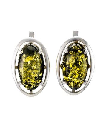 Bright Green Amber Earrings In Sterling Silver The Elegy, image 