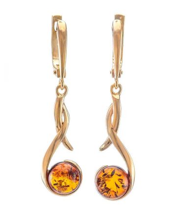 Chic Cognac Amber Earrings In Gold-Plated Silver The Phoenix, image 