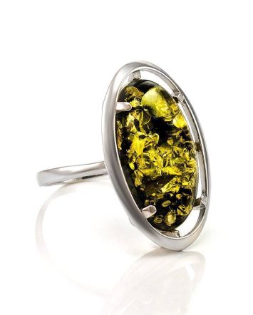 Classy Silver Ring With Green Amber The Elegy, Ring Size: 12 / 21.5, image 
