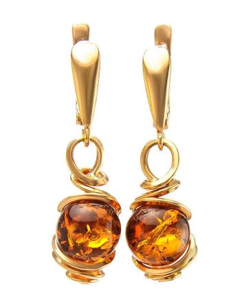 Drop Amber Earrings In Gold-Plated Silver The Flamenco, image 