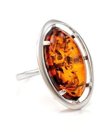 Sterling Silver Ring With Cognac Amber The Elegy, Ring Size: 12 / 21.5, image 