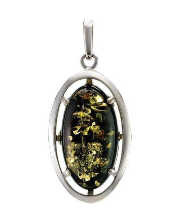 Oval Silver Pendant With Green Amber The Elegy, image 