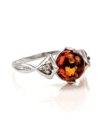 Sterling Silver Ring With Cognac Amber And Crystals The Sambia, Ring Size: 11.5 / 21, image 