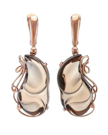 Gold-Plated Dangle Earrings With Smoky Synthetic Quartz The Serenade, image 