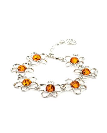 Cognac Amber Bracelet In Sterling Silver The Daisy, image 