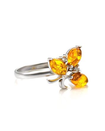 Cognac Amber Ring In Sterling Silver With Crystals The Verbena, Ring Size: 11.5 / 21, image 