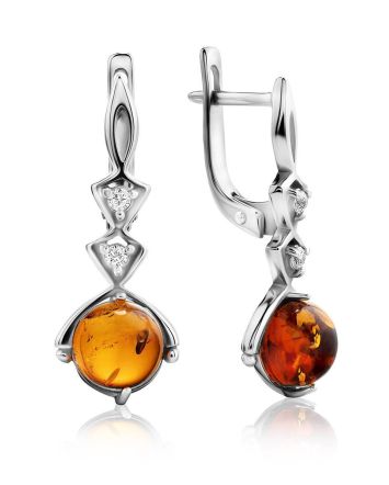 Drop Amber Earrings In Sterling Silver With Crystals The Sambia, image 