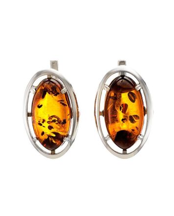 Cognac Amber Earrings In Sterling Silver The Elegy, image 