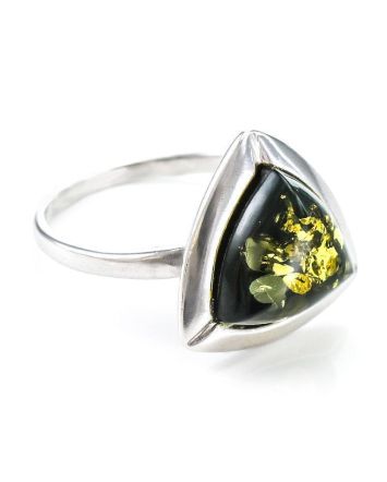 Triangle Silver Ring With Green Amber The Mistral, Ring Size: 13 / 22, image 