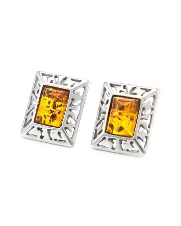 Geometric Cognac Amber Studs In Sterling Silver The Ithaca, image 