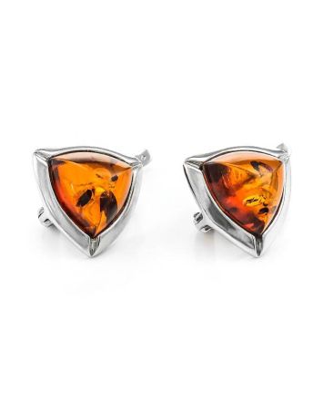 Triangle Silver Earrings With Cognac Amber The Mistral, image 