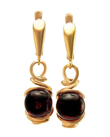Drop Gold Plated Earrings With Cherry Amber The Flamenco, image 