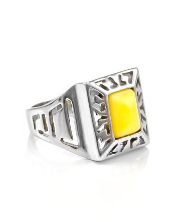 Bold Geometric Honey Amber Ring In Sterling Silver The Ellas, Ring Size: 12 / 21.5, image 