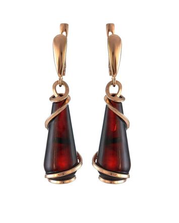 Drop Gold-Plated Earrings With Cherry Amber The Flamenco, image 