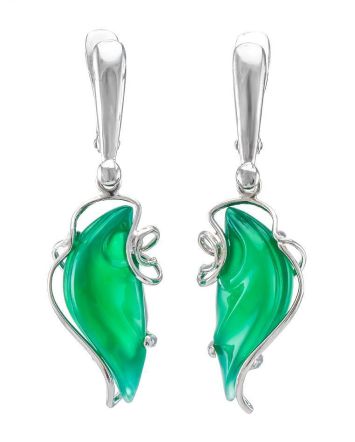 Bright Green Synthetic Onyx Dangle Earrings In Silver The Serenade, image 