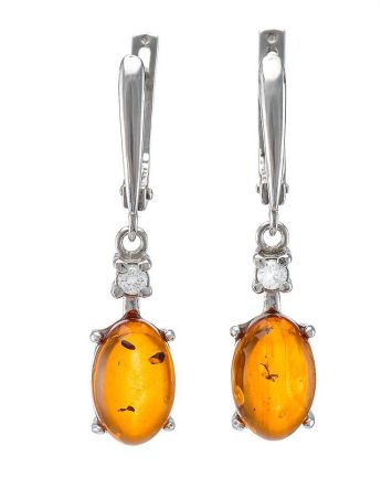 Classy Cognac Amber Earrings In Sterling Silver With Crystals The Nostalgia, image 