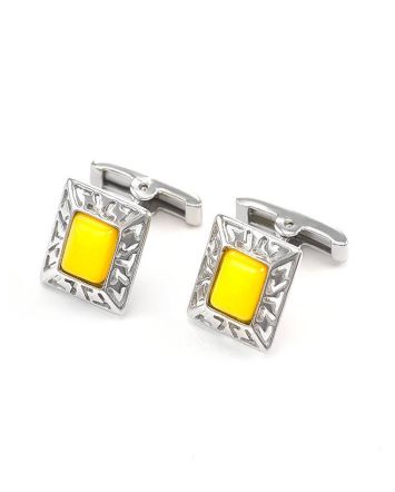 Bold Honey Amber Cufflinks In Sterling Silver The Ithaca, image 