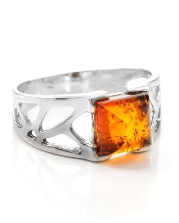 Sterling Silver Ring With Cognac Amber The Artemis, Ring Size: 13 / 22, image 