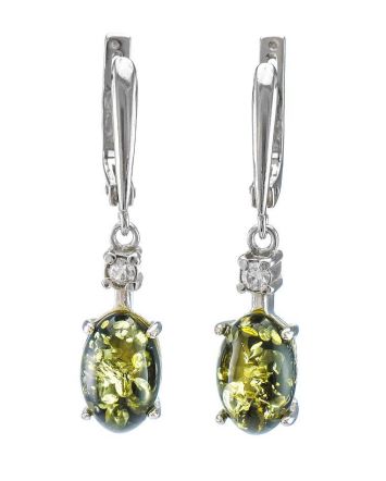 Green Amber Drop Earrings In Sterling Silver With Crystals The Nostalgia, image 