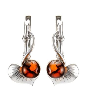 Cognac Amber Earrings In Sterling Silver The Kalina, image 