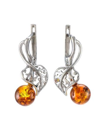 Sterling Silver Earrings With Cognac Amber The Florina, image 