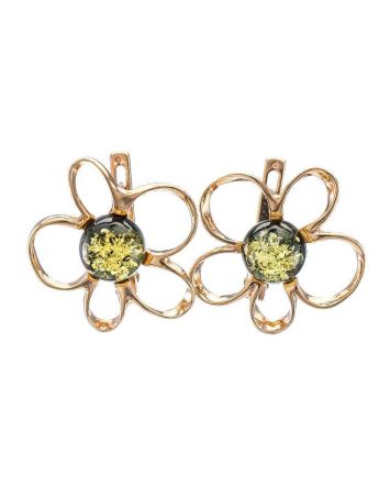 Green Amber Earrings In Gold-Plated Silver The Daisy, image 