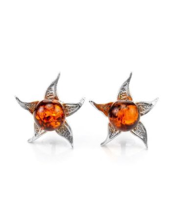 Delicate Amber Studs In Sterling Silver The Persimmon, image 