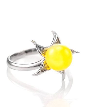 Cute Silver Ring With Honey Amber The Persimmon, Ring Size: 11.5 / 21, image 