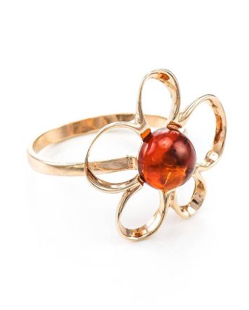 Charming Gold-Plated Ring With Cognac Amber The Daisy, Ring Size: 12 / 21.5, image 