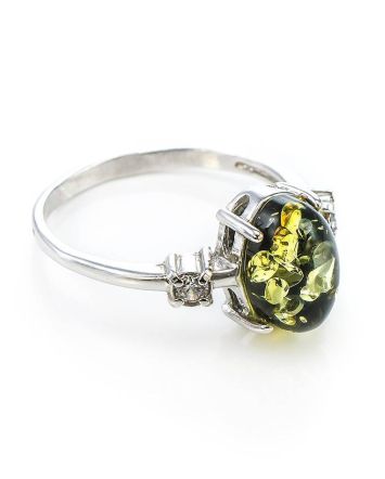 Sterling Silver Ring With Green Amber And Crystals The Nostalgia, Ring Size: 11.5 / 21, image 