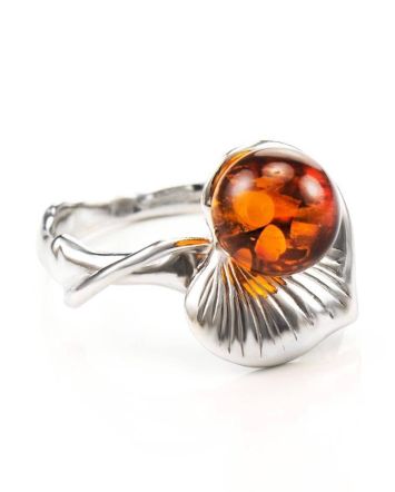 Sterling Silver Ring With Cognac Amber The Kalina, Ring Size: 12 / 21.5, image 