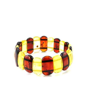 Two-Toned Amber Flat Beaded Stretch Bracelet, image 