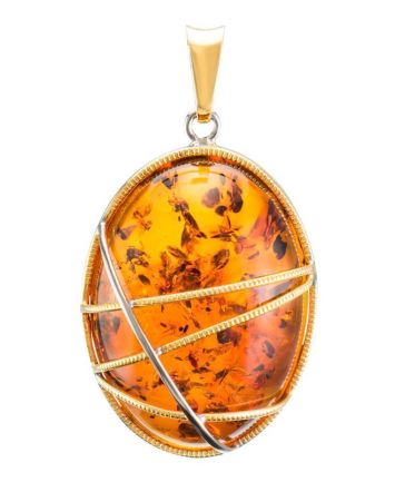 Oval Cognac Amber Pendant In Gold Plated Silver The Meridian, image 