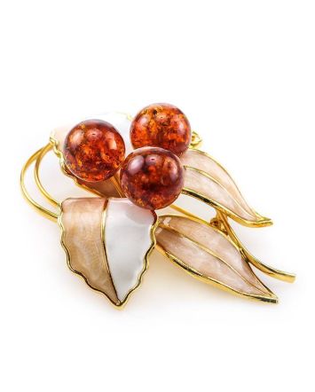 Gold-Plated Brooch With Cognac Amber And Enamel The Beoluna, image 