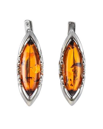 Cognac Amber Earrings In Sterling Silver The Ballade, image 