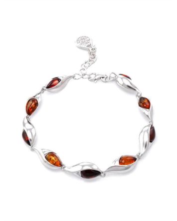 Multicolor Amber Bracelet In Sterling Silver The Peony, image 
