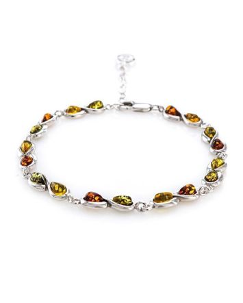 Silver Link Bracelet With Multicolor Amber, image 