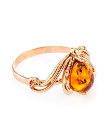 Elegant Gold-Plated Ring With Cognac Amber The Swan, Ring Size: 11.5 / 21, image 