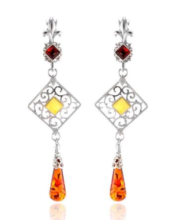 Silver Dangle Earrings With Multicolor Amber The Arabesque, image 