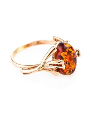 Bright Gold-Plated Ring With Cognac Amber The Crocus, Ring Size: 13 / 22, image 