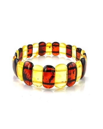 Contrast Two-Toned Amber Flat Beaded Stretch Bracelet, image 