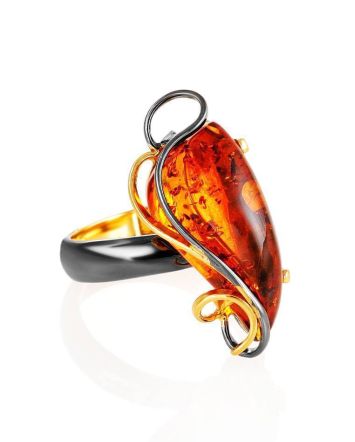 Adjustable Amber Ring In Gold Plated Silver The Rialto, Ring Size: Adjustable, image 