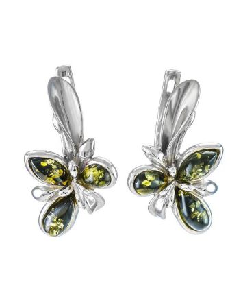 Sterling Silver Earrings With Green Amber The Verbena, image 